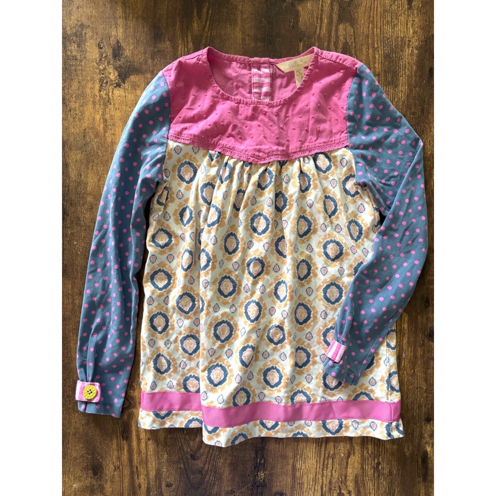 Matilda Jane Girls Size 8 Mixed Media Polka Dot Medallion Swiss Dot Top Pink
